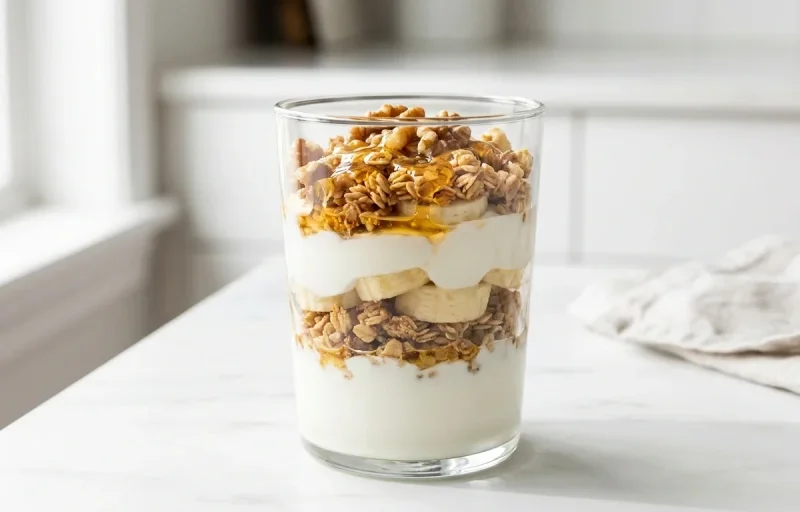 Low Fat Yogurt Parfait with Banana and Granola