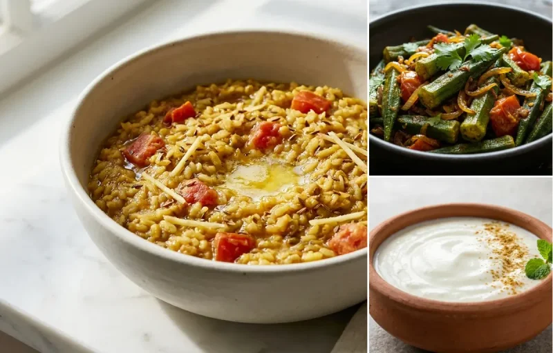 Moong Khichdi with Bhindi Sabzi with Dahi
