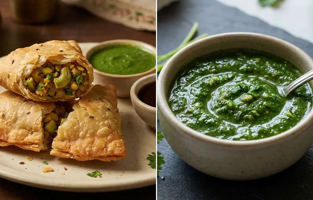 Lucknowi Samosa with Coriander Mint Chutney