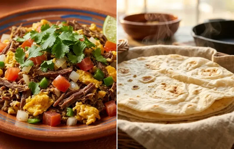 Machaca con Huevo with Flour Tortillas