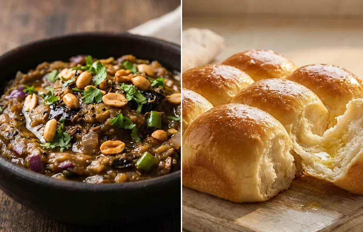 Maharashtrian Brinjal Bharit with Ladi Pav