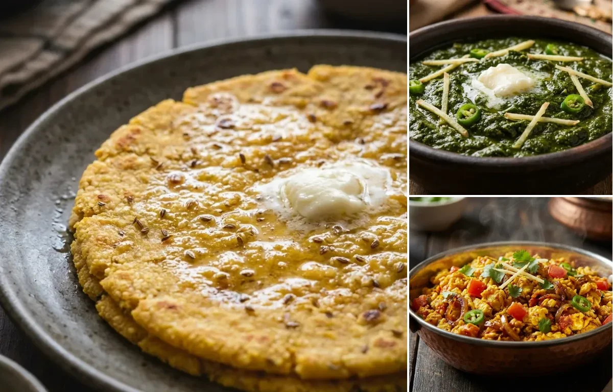Makki di Roti with Sarson Ka Saag and Anda Bhurji