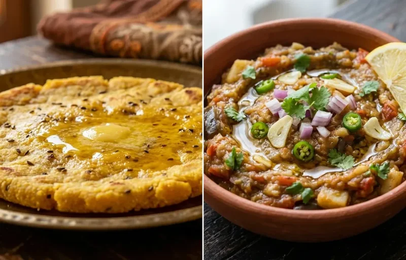 Makki ki Roti with Aloo Baingan Chokha