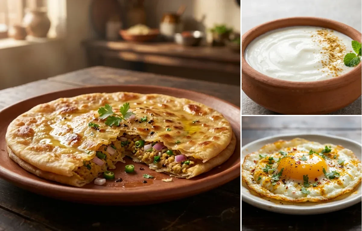 Makuni Paratha with Dahi and Fried Egg