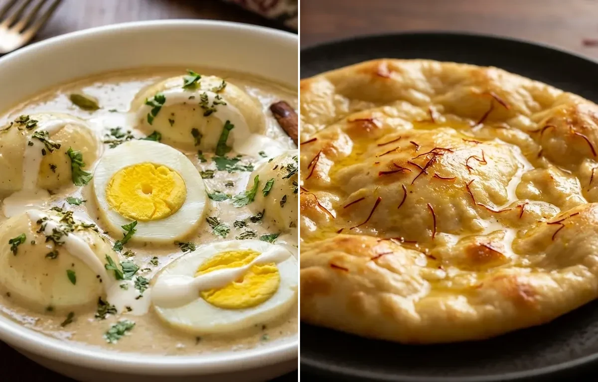Malai Egg Curry with Saffron Sheermal