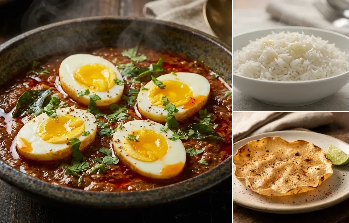 Malvani Egg Curry with Steamed Basmati Rice