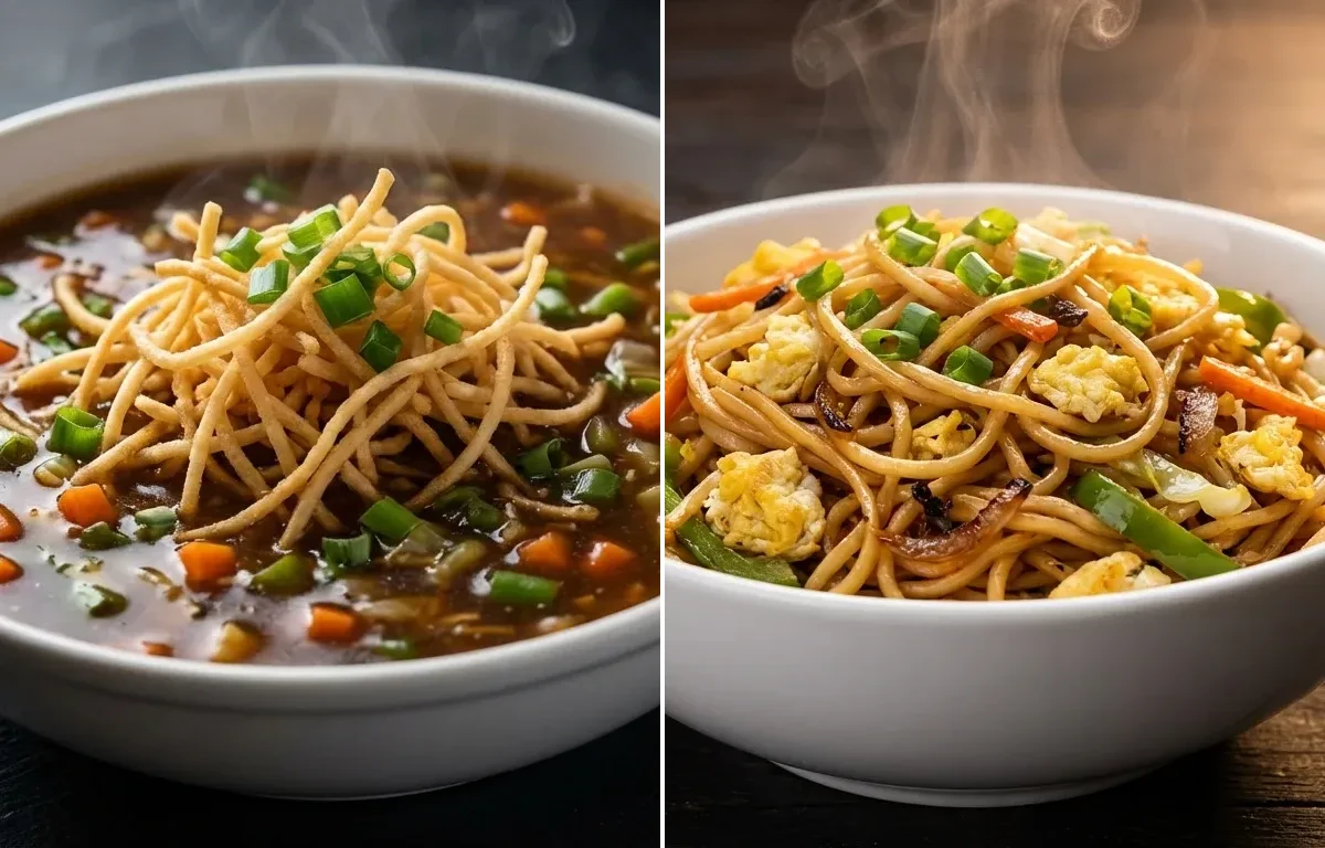 Manchow Soup with Egg Hakka Noodles