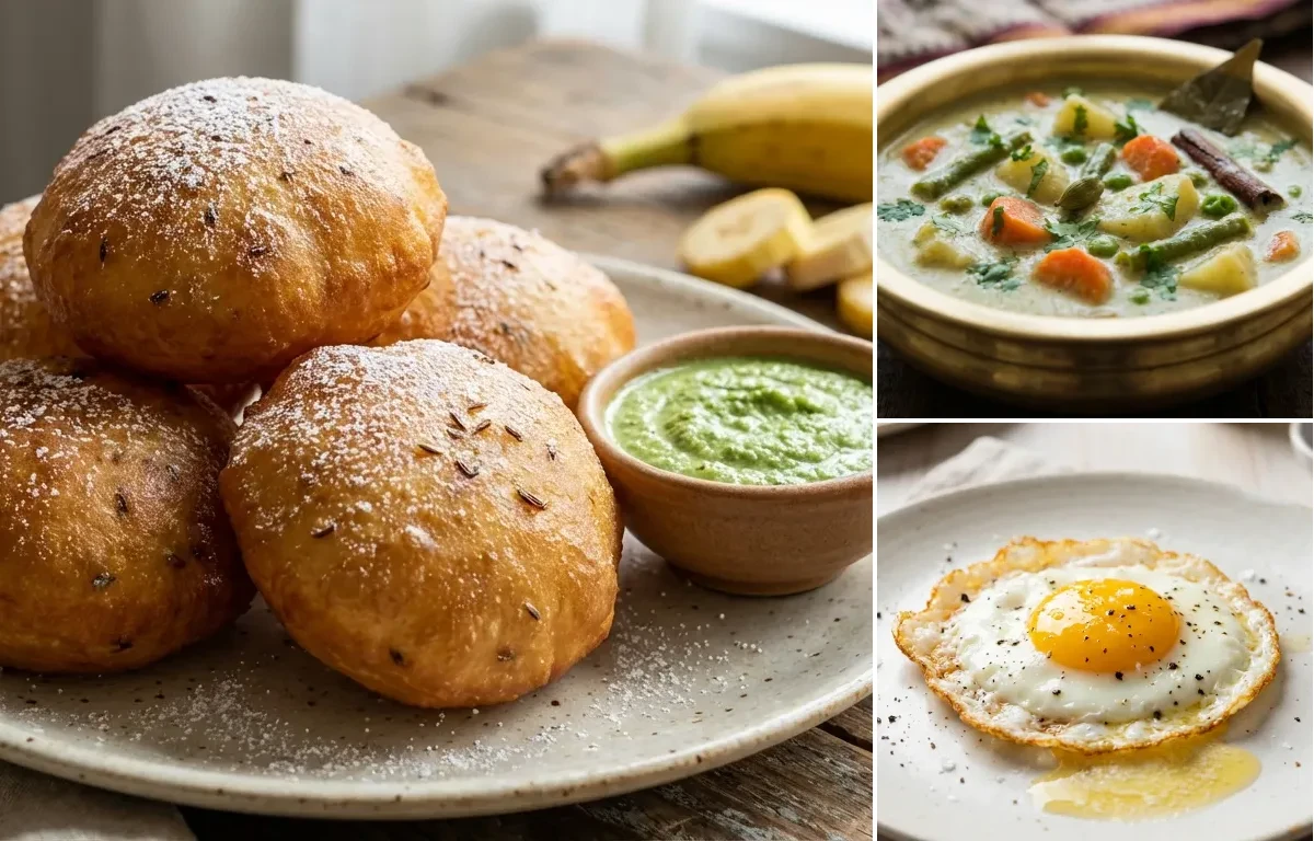 Mangalore Buns with Vegetable Kurma and Sunny Side Up
