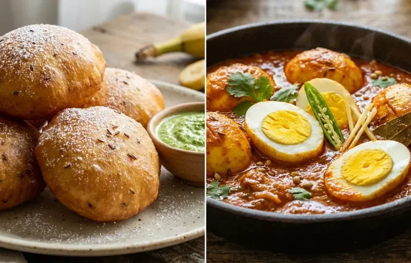 Mangalore Buns with Egg Masala Curry