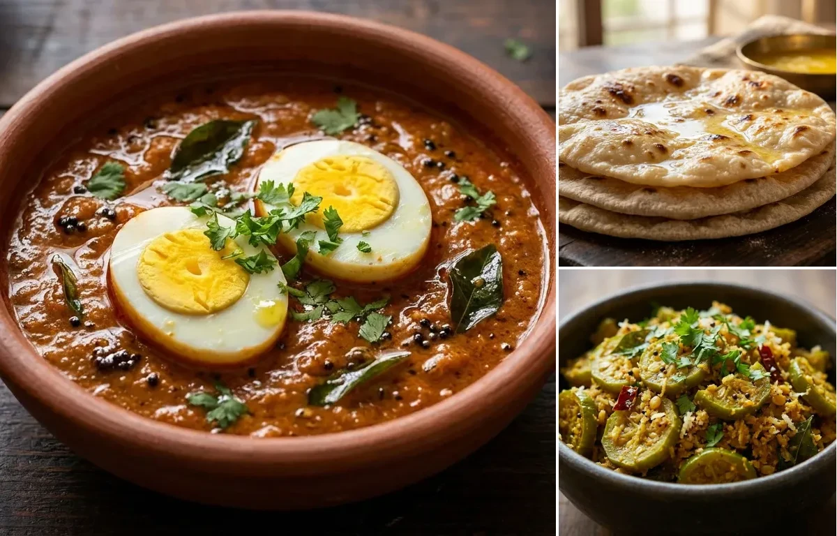 Mangalorean Egg Curry with Chapati and Tendli Sukka