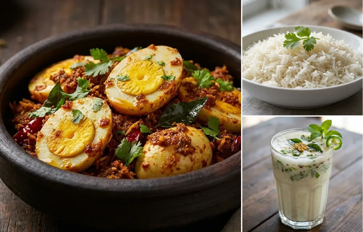 Mangalorean Egg Sukka with Boiled Rice and Masala Chaas