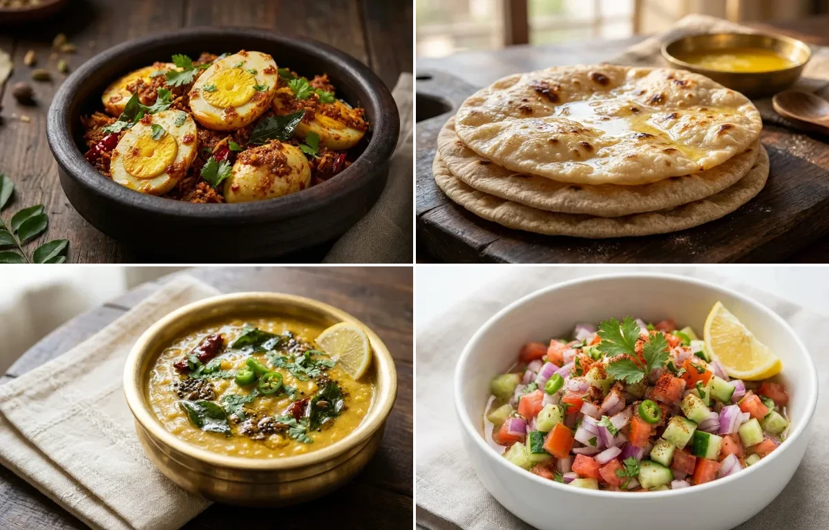 Mangalorean Egg Sukka with Chapati and Dal Toi