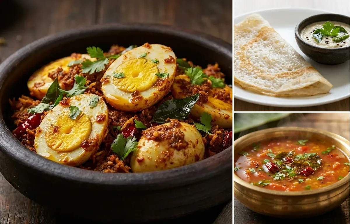 Mangalorean Egg Sukka with Neer Dosa and Tomato Rasam