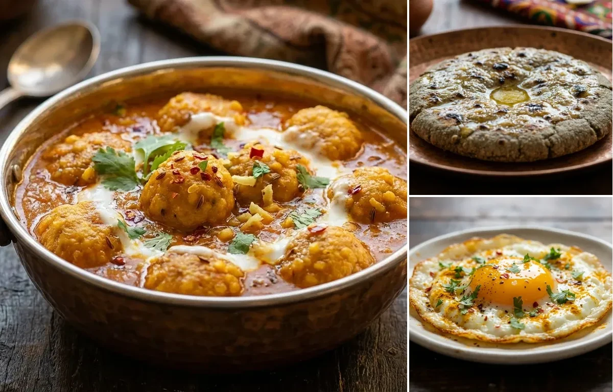 Mangodi Sabzi with Bajra Roti and Fried Egg