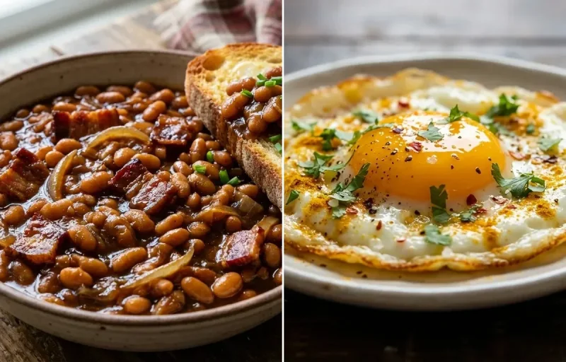 Maple Baked Beans on Toast with Fried Egg