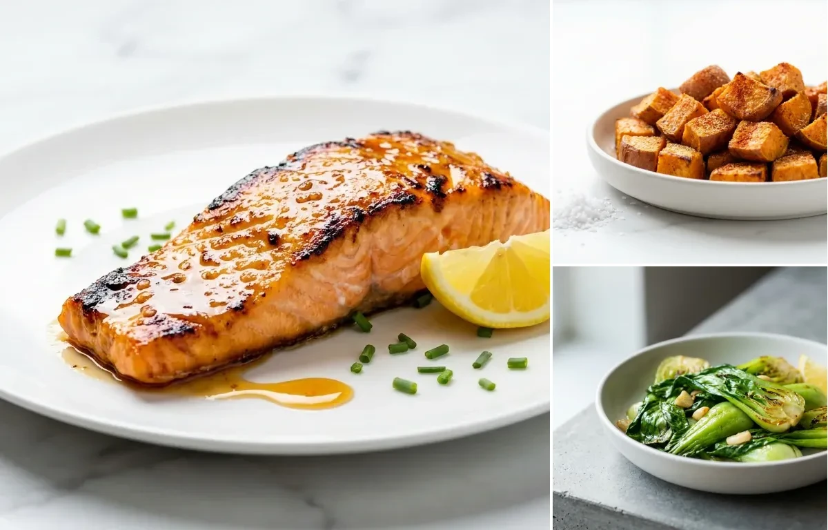 Maple Mustard Glazed Salmon with Roasted Sweet Potato High Protein