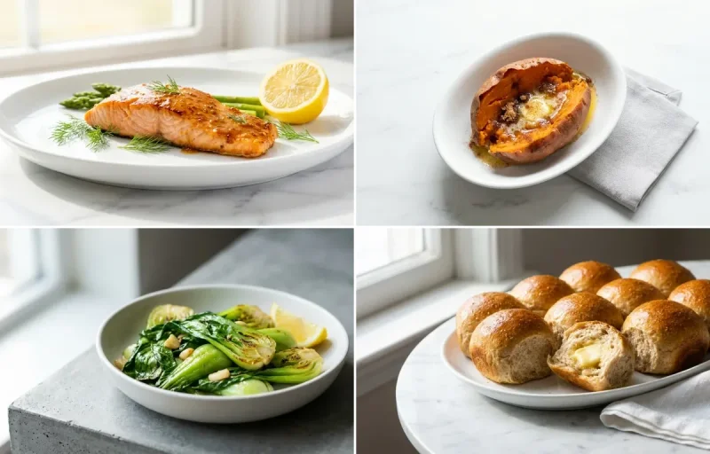 Maple Mustard Salmon with Baked Sweet Potato with Butter