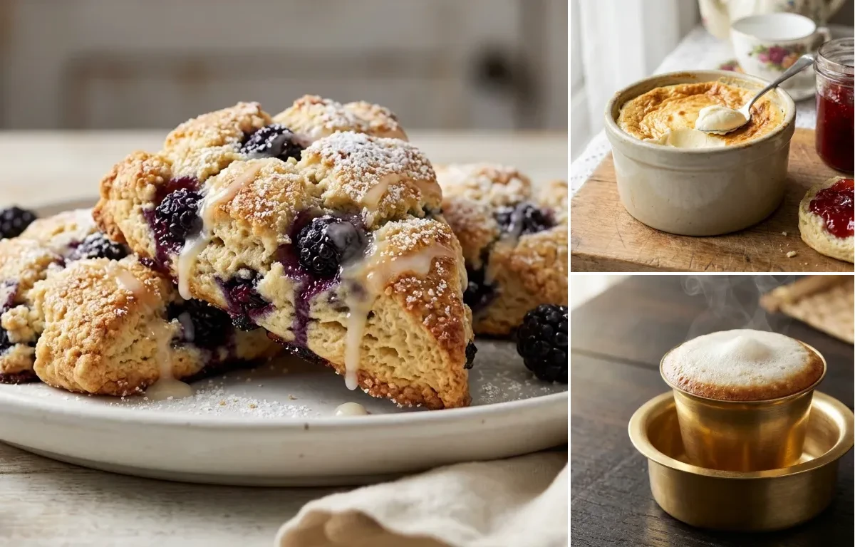 Marionberry Scones with Clotted Cream and Filter Coffee