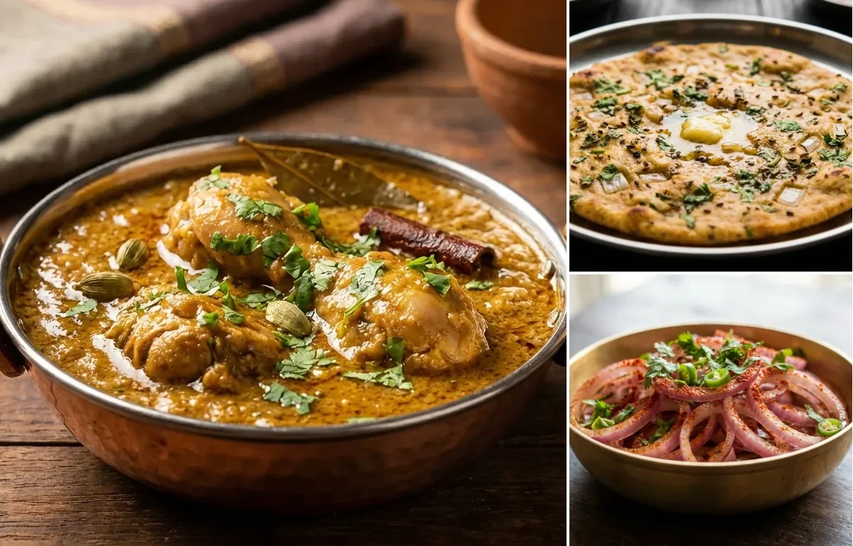 Marwari Chicken Korma with Missi Roti and Onion Salad