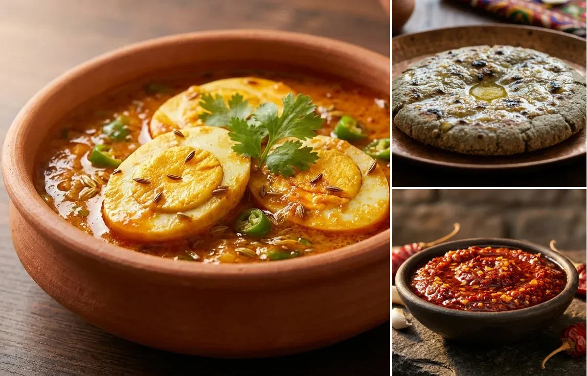 Marwari Egg Curry with Bajra Roti and Lehsun Chutney