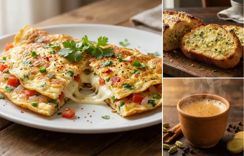 Masala Cheese Omelette with Garlic Bread