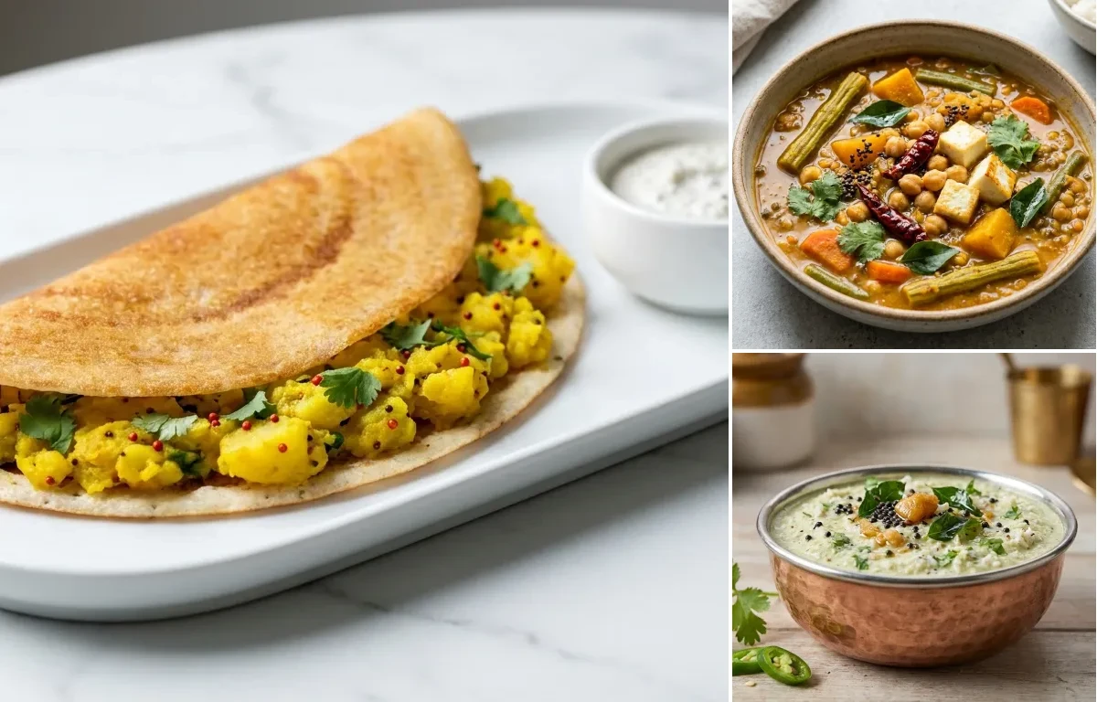 Masala Dosa, High-Protein Sambar and Naralachi Chutney