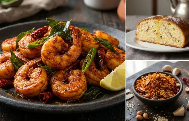 Masala Fried Prawns with Parsi Dabroti and Dry Garlic Chutney