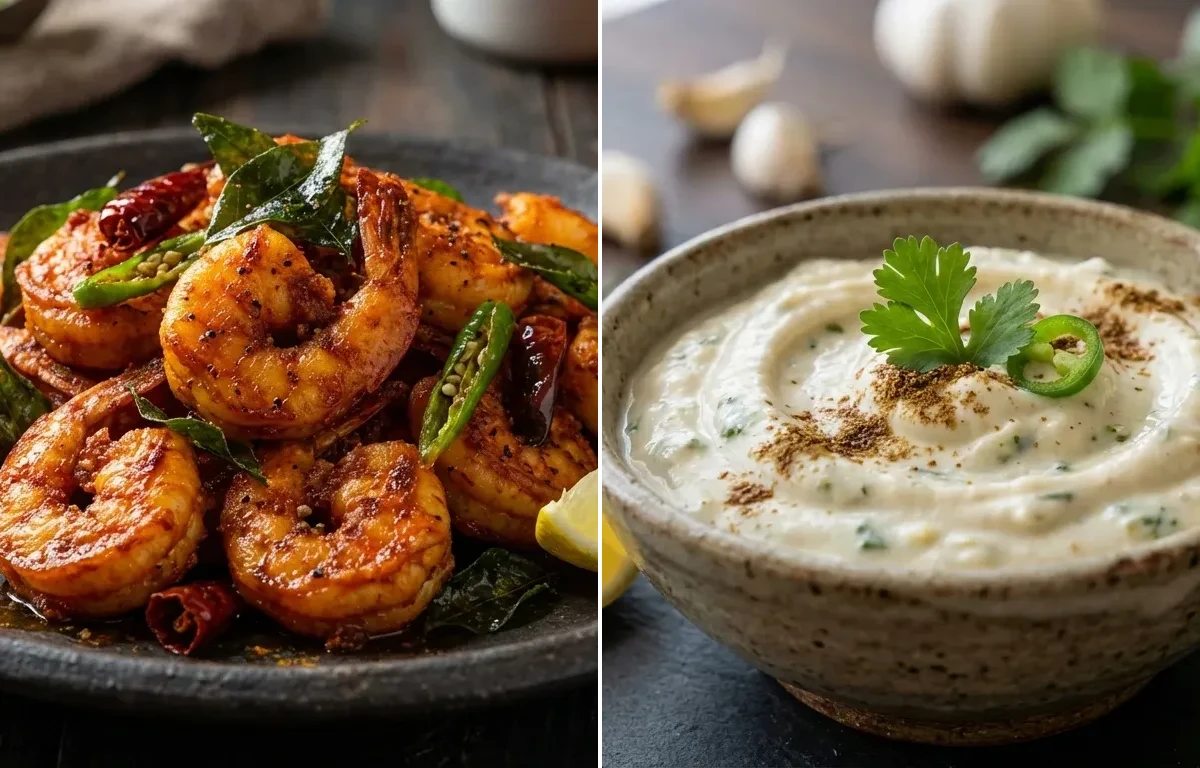 Masala Fried Prawns with Garlic Dip