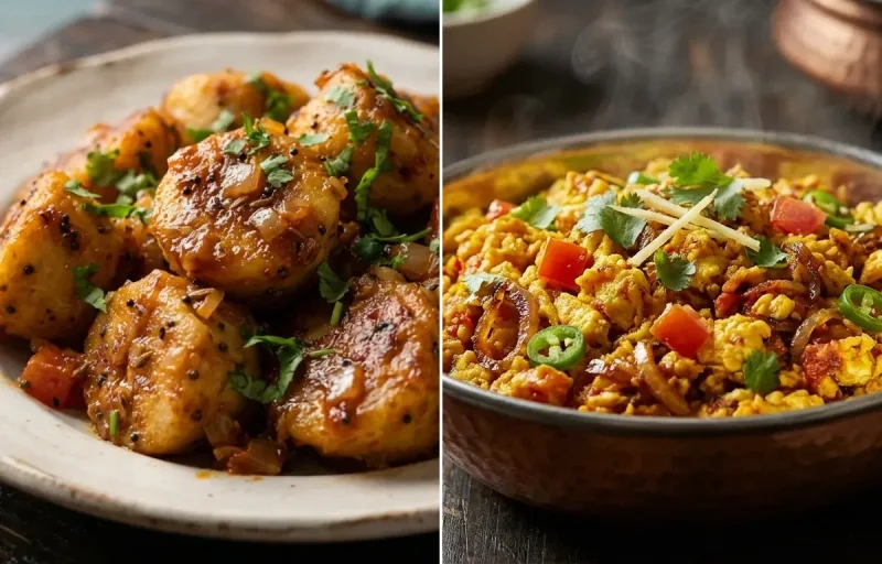 Masala Fried Sanna with Anda Bhurji