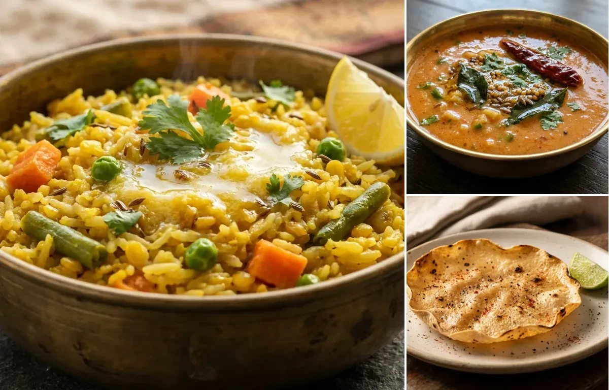 Masala Khichdi with Tomato Kadhi