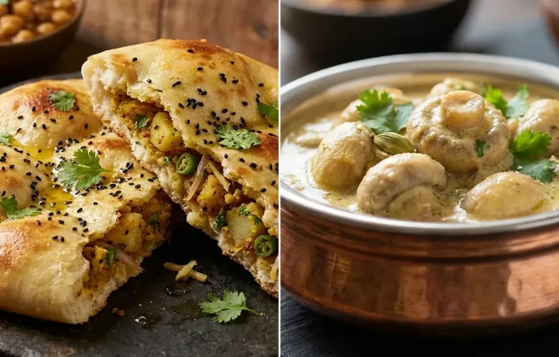 Masala Kulcha with Mushroom Korma