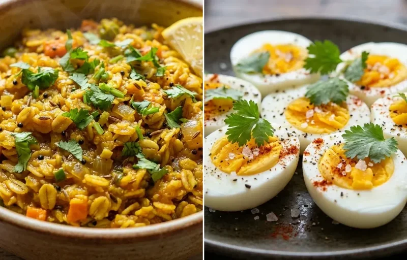 Masala Oats with Boiled Egg with Brazil Nuts