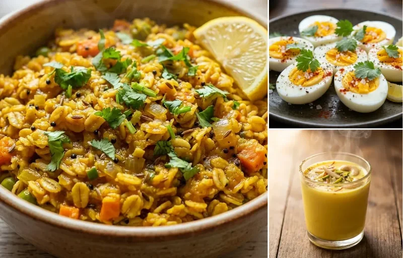 Masala Oats with Boiled Egg with Masala Doodh with Banana
