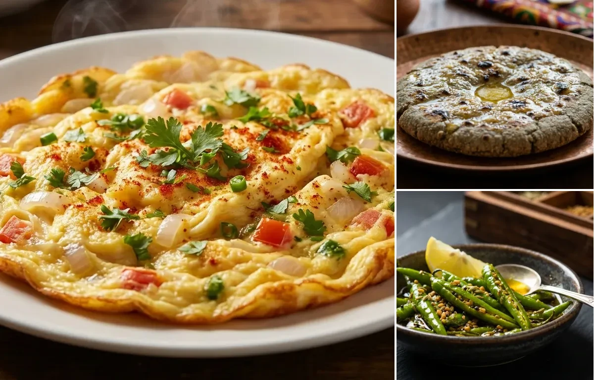 Masala Omelette with Bajra Roti and Green Chili Pickle