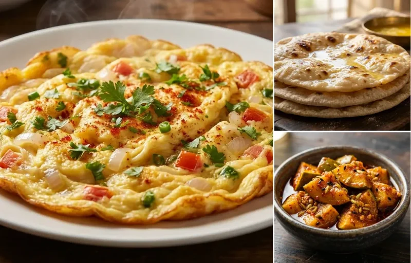 Masala Omelette with Chapati and Aam ka Achar