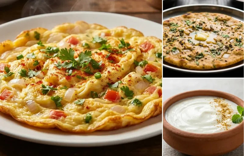 Masala Omelette with Missi Roti and Dahi