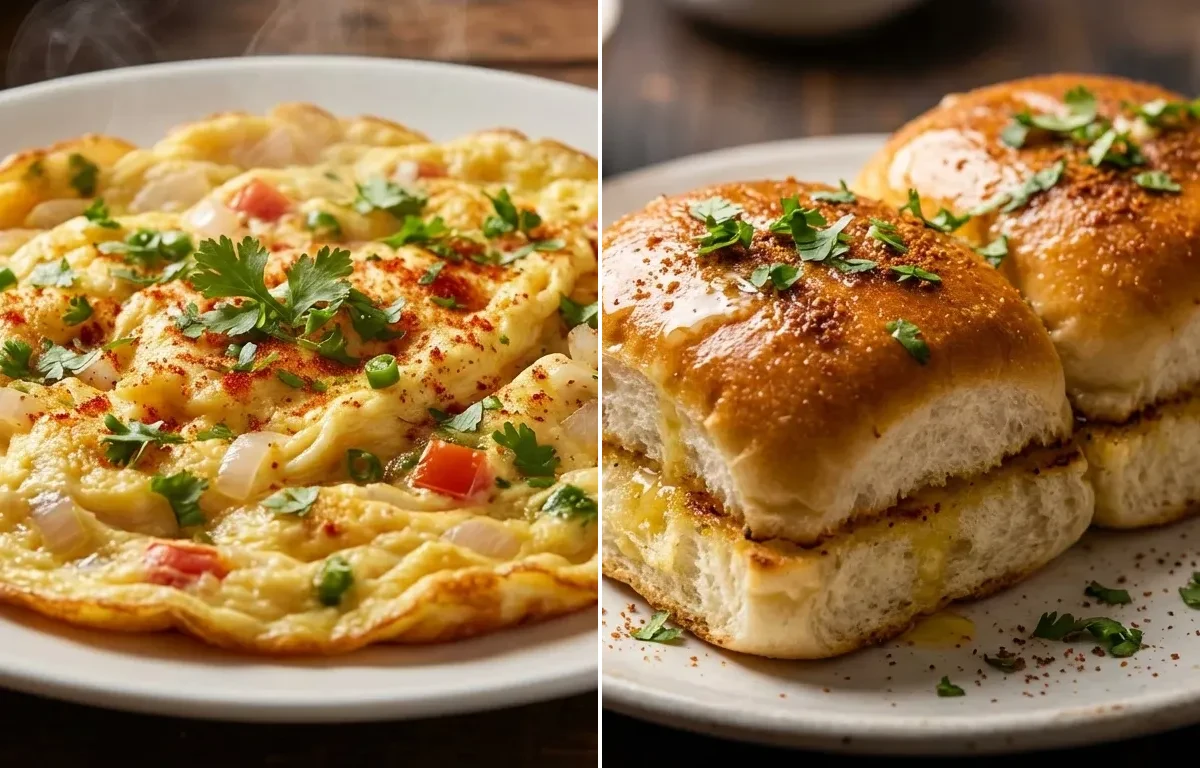 Masala Omelette with Toasted Pav
