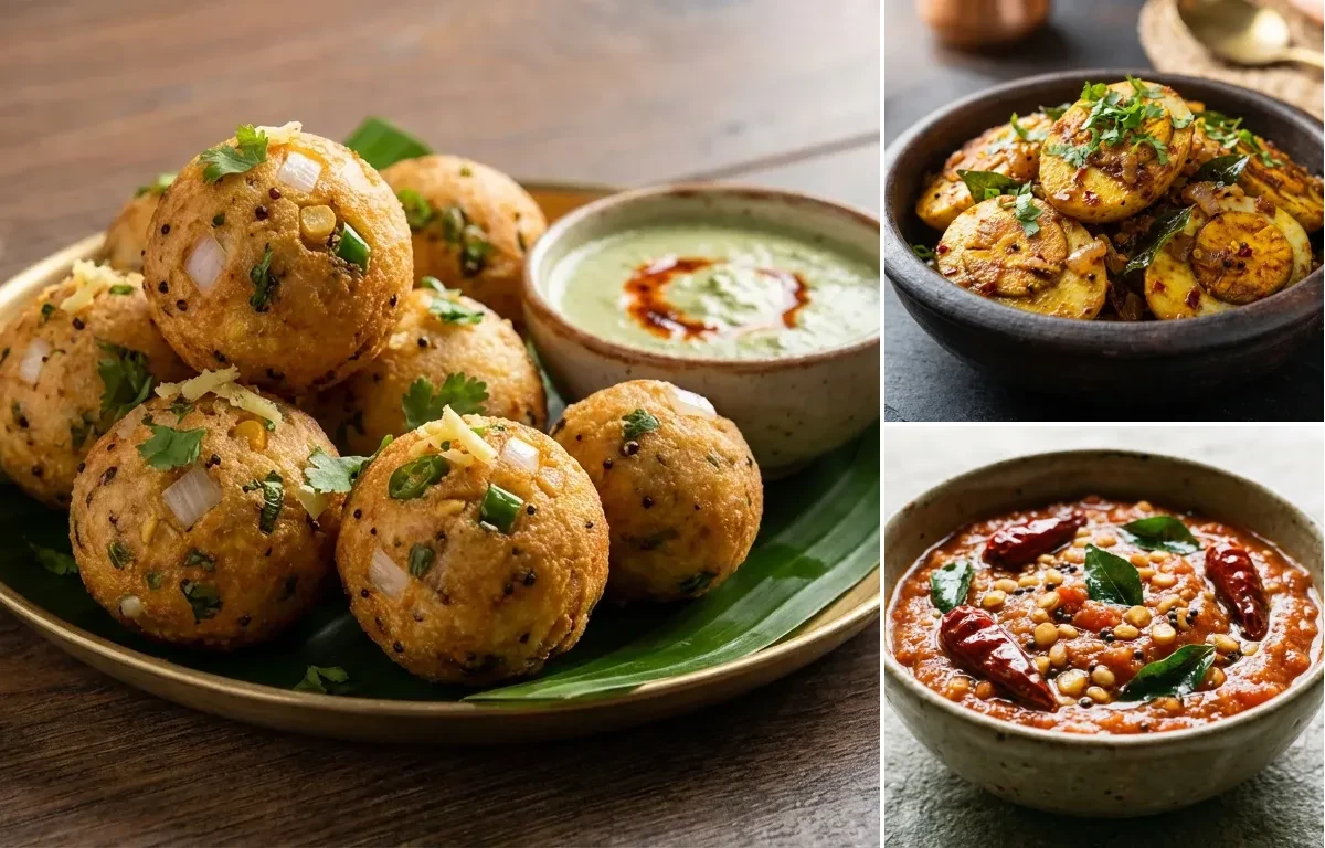 Masala Ponganalu with Egg Fry and Tomato Chutney