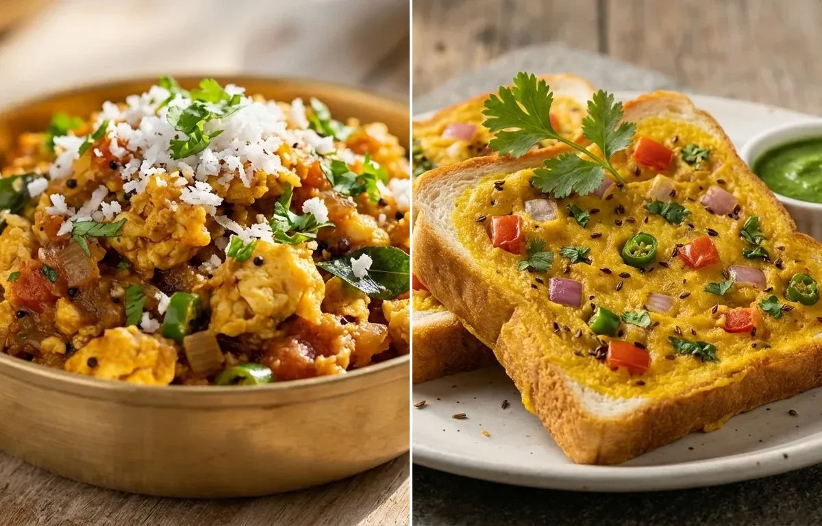 Masala Scrambled Eggs with Bread Toast
