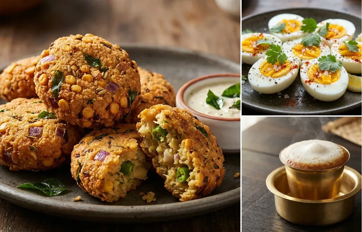 Masala Vada with Boiled Egg and Filter Coffee