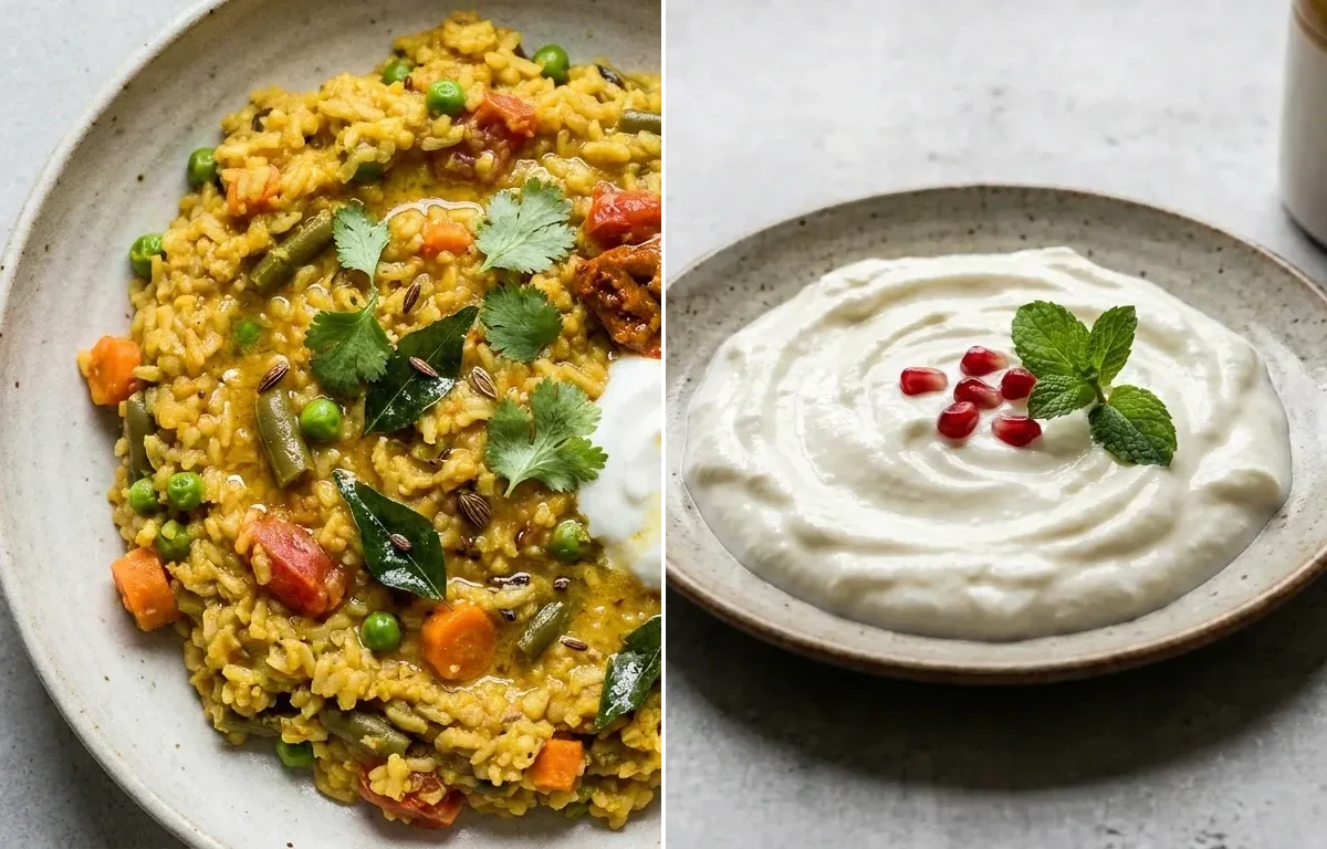 Masala Vegetable Khichdi with Plain Curd