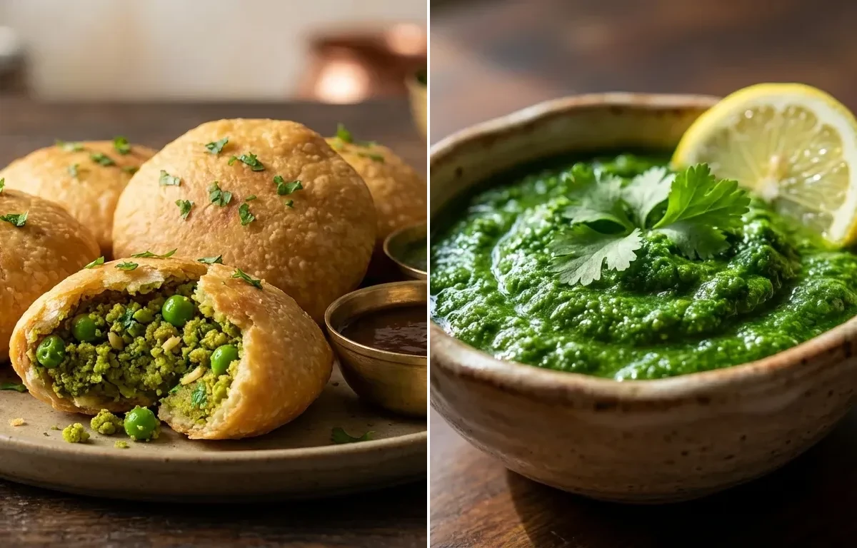Matar Kachori with Coriander Chutney