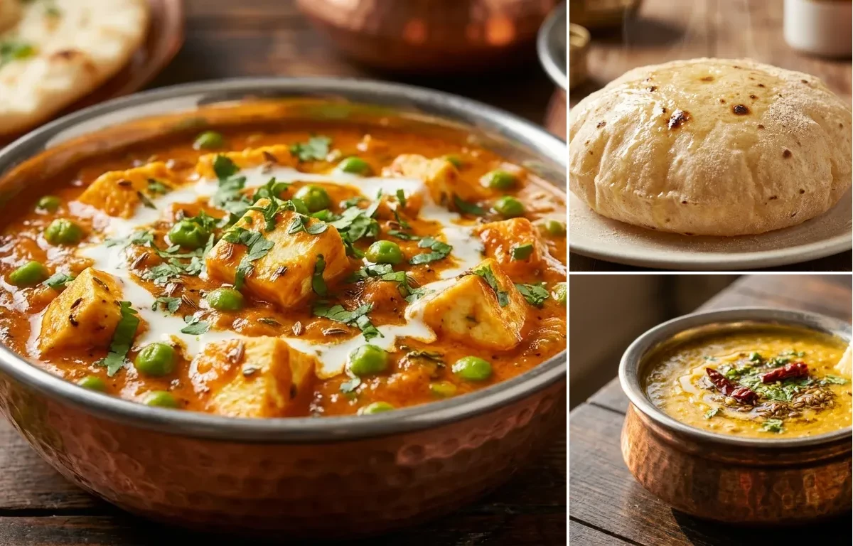 Matar Paneer with Phulka and Dal Fry