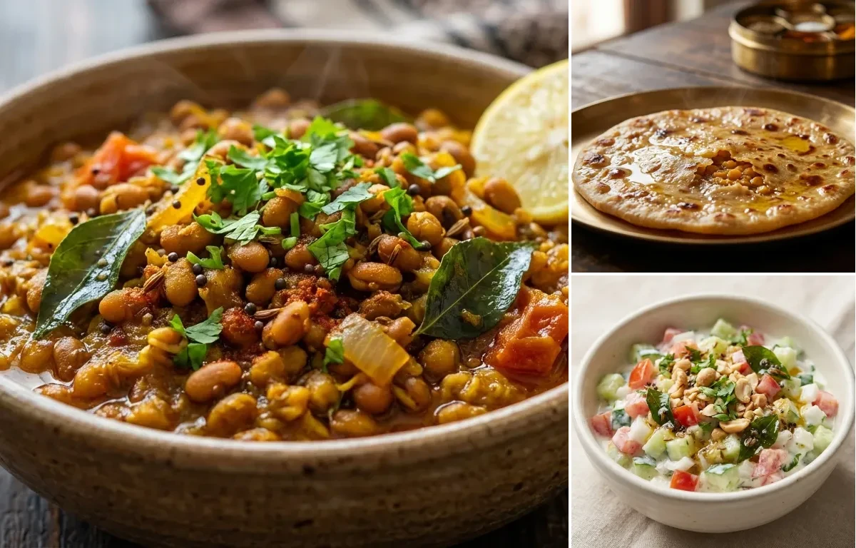 Matki Usal with Puran Poli and Koshimbir