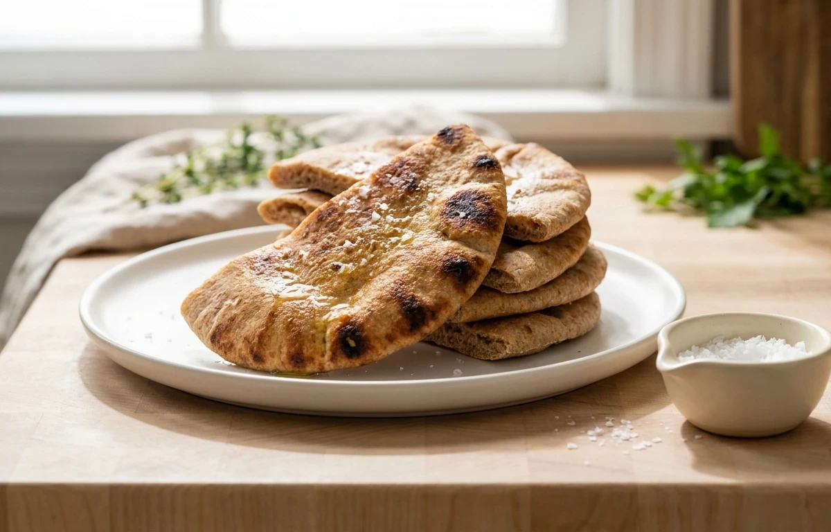 Mediterranean Chickpea and Spinach Skillet with Toasted Pita Bread