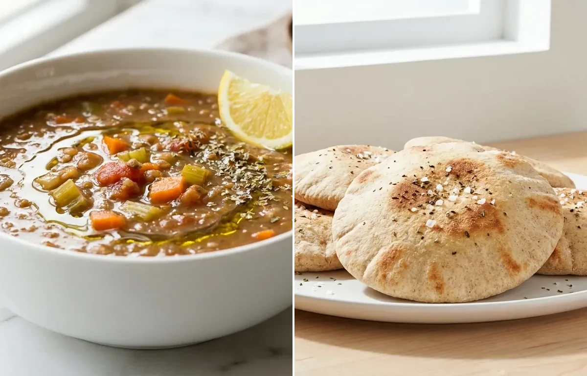Mediterranean Lentil Soup with Whole Wheat Pita