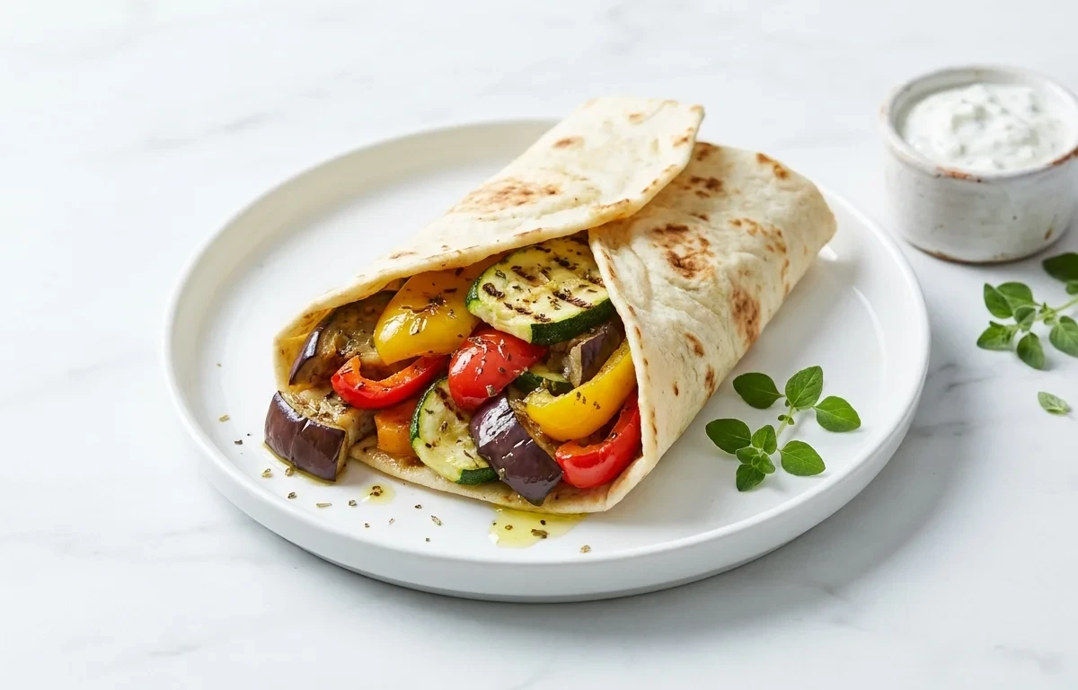 Mediterranean Vegetable Wrap with Feta and Hummus