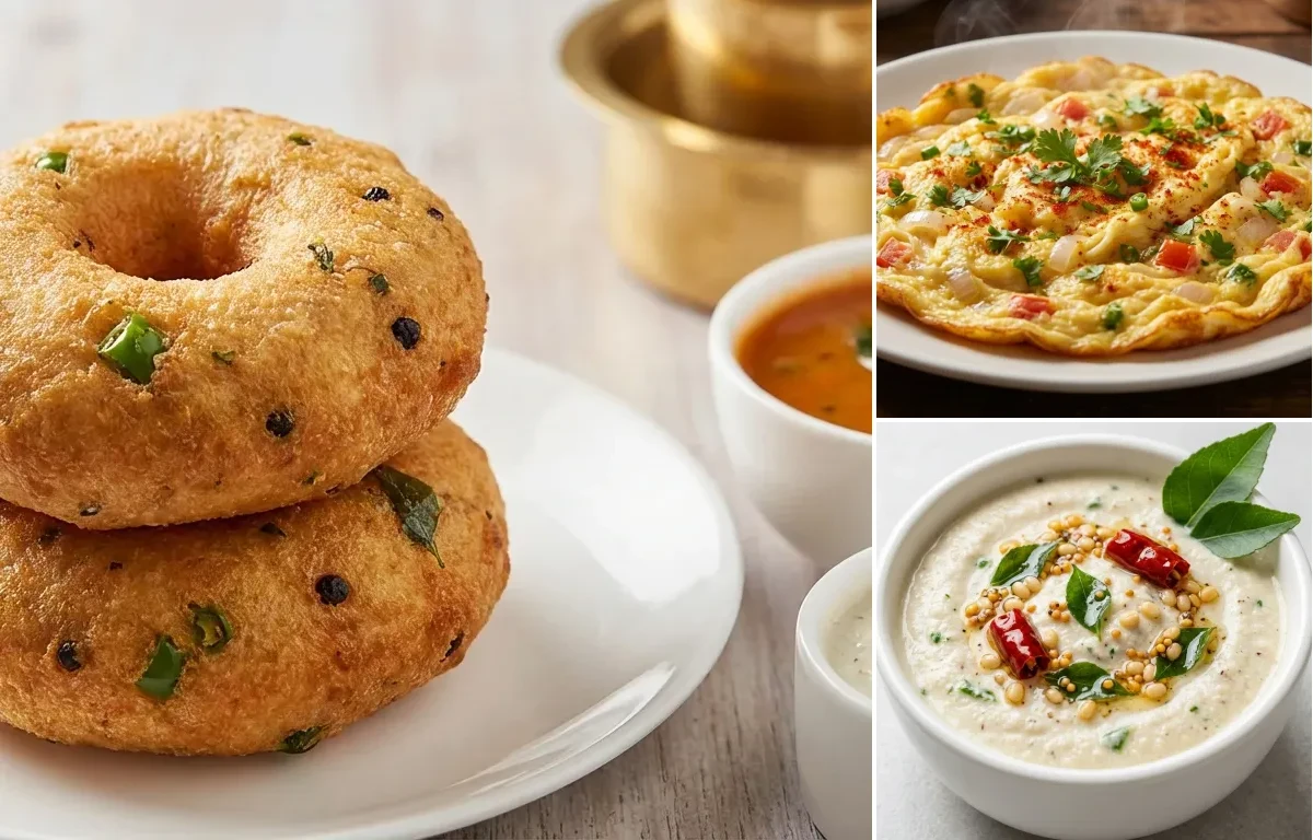 Medu Vada with Masala Omelette and Coconut Chutney