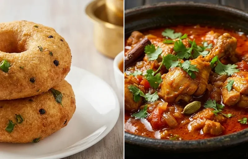 Medu Vada with Natu Kodi Pulusu