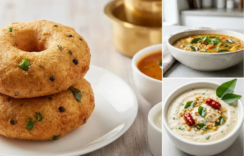 Medu Vada with Sambar and Coconut Chutney